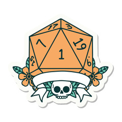 natural one d20 dice roll sticker