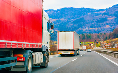 Trucks on road Trucker on highway Lorry doing logistics work reflex