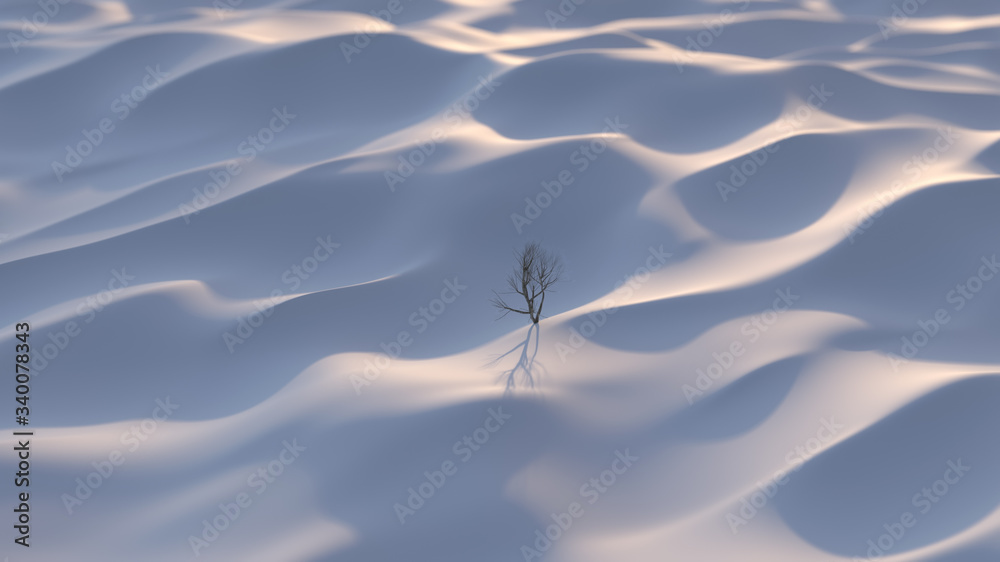 Sticker lonely tree in a snowy desert