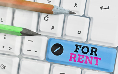 Writing note showing For Rent. Business concept for when you make property available for purchasing...