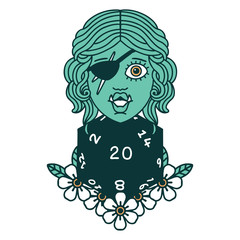 half orc rogue with natural twenty dice roll illustration