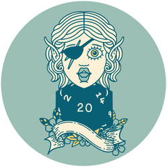 elf rogue with natural twenty dice roll icon