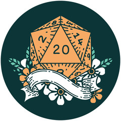 natural twenty D20 dice roll icon