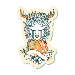 crying elf druid character face with natural one roll illustration