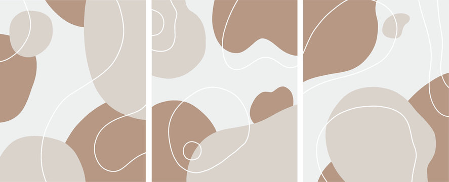 organic shapes abstract nordic design vector illustration set, earth tones