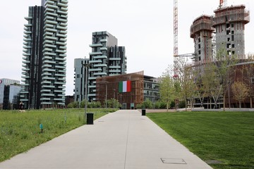 park in milan near the vertical forest without people - all at home because of the health emergency coronavirus covid-19
