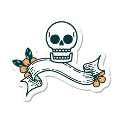 tattoo sticker with banner of a skull