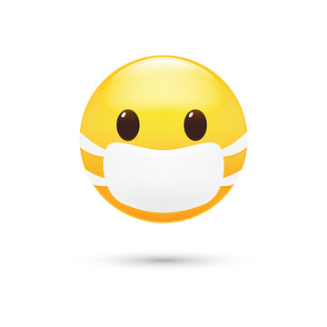 Emoticon with a medical mask on his face. Premium vector illustration.