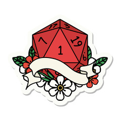 natural one d20 dice roll sticker