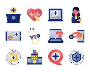 bundle of health online set icons
