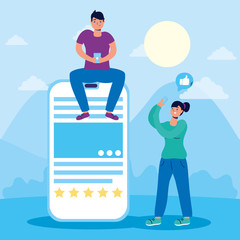 couple using smartphone social media technology