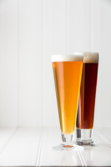 Two beers golden ale and red