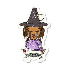 crying human witch with natural one roll illustration