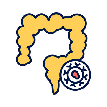 recommend clip art: Bowel cancer line color icon. Oncology. Isolated vector element. Outline pictogram for web page, mobile app, promo. 