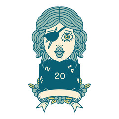 human rogue with natural 20 dice roll illustration