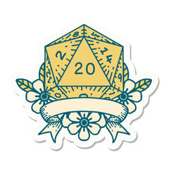 natural 20 critical hit D20 dice roll sticker