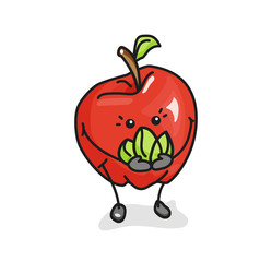 Whole apple with leaf. Vector flat cartoon color icon with emotions.