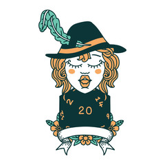 human bard character with natural 20 dice roll illustration