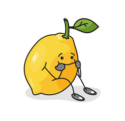 Whole lemon with leaf. Vector flat cartoon color icon with emotions.