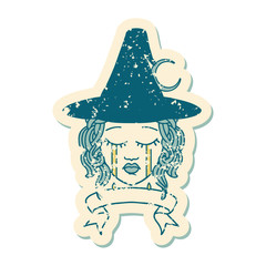 crying human witch with banner illustration