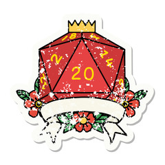 natural 20 critical hit D20 dice roll grunge sticker