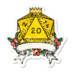 natural 20 critical hit D20 dice roll grunge sticker