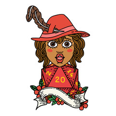 human bard with natural 20 dice roll illustration