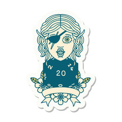elf rogue character with natural twenty dice roll sticker