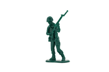 Green toy soldiers on white background. Soldier four on six models. (4/6) Picture eight on sixteen viewing angles. (08/16)