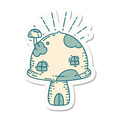 sticker of tattoo style toadstool house