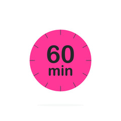 60 minutes timer. Stopwatch symbol in flat style. Editable isolated vector illustration.