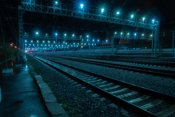 Long-exposure photograph night rail way .Moscow