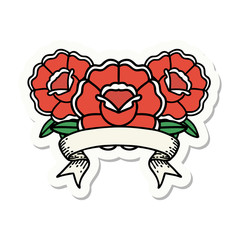 tattoo sticker with banner of a bouquet of flowers