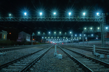 Long-exposure photograph night rail way .Moscow