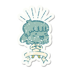 grunge sticker of tattoo style girl sticking out tongue