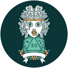 elf barbarian character with natural twenty dice roll icon