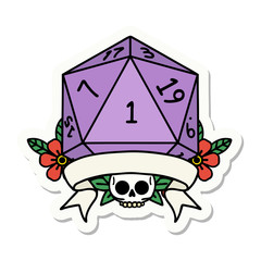 natural one d20 dice roll sticker