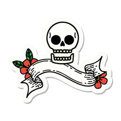 tattoo sticker with banner of a skull