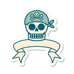 tattoo sticker with banner of a pirate skull