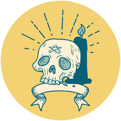 icon of tattoo style spooky skull and candle