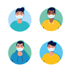 group of men using face masks characters