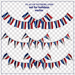 Set with flags of Netherlands with folds. Happy Netherlands day collection. Bright vector illustration with flags.