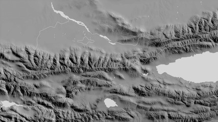 Chüy, Kyrgyzstan - outlined. Grayscale