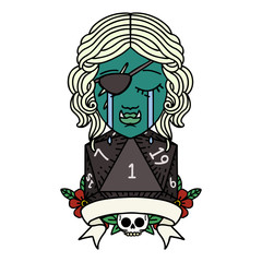crying orc rogue character with natural one roll illustration