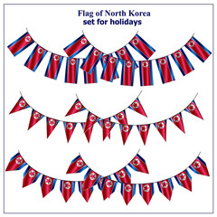 Set with flags of North Korea with folds. Bright collection with flags of North Korea. Illustration with transparent background.