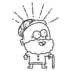 traditional black line work tattoo style happy old man with walking stick