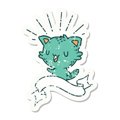 grunge sticker of tattoo style happy cat