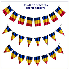 Fototapeta premium Bright set with flags of Romania. Happy Romania day collection. Bright illustration with transparent background.