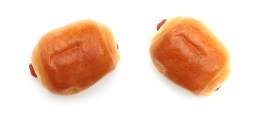 Bread with hot dog isolated on white background