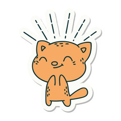 sticker of tattoo style happy cat